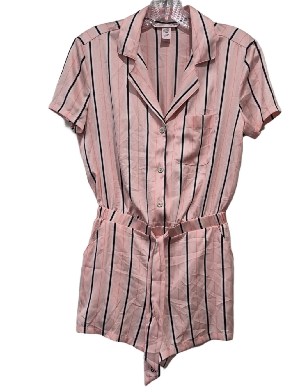 Victoria's Secret Satin Sleepwear Romper – Pink & Black Stripe, Size XS